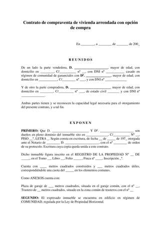 plantilla compraventa de vivienda opcion compra