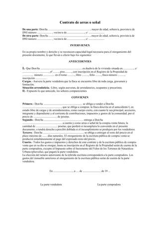 plantilla precontrato de arras o señal